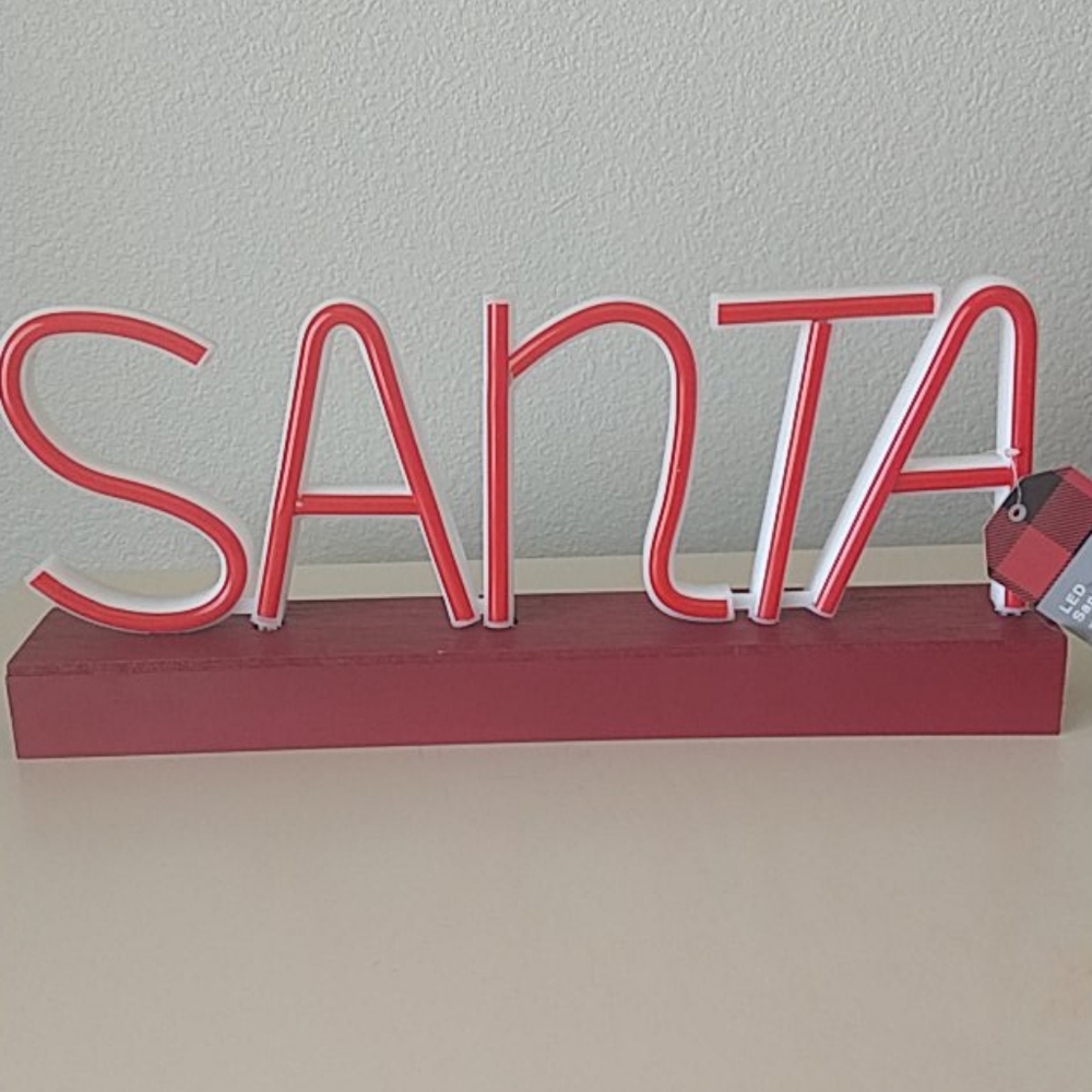 LED Santa Sign With Base - Picture 1 of 5
